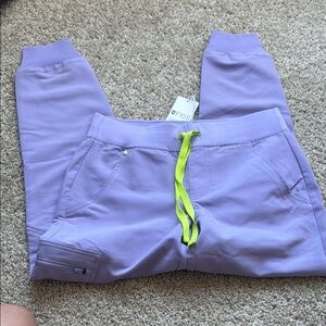 Figs Purple and Green Sweatpants with Elastic Waistband